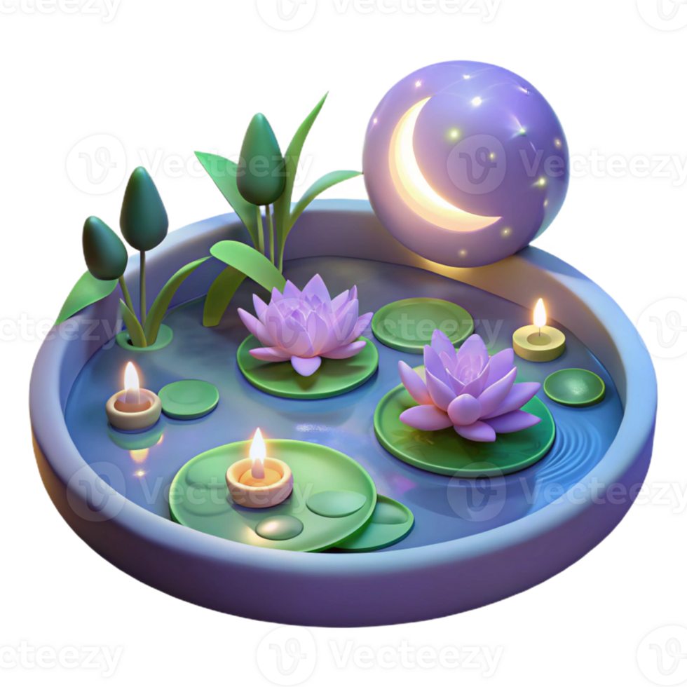 stunning vintage Serene 3D Lotus Pond Illustration professional png