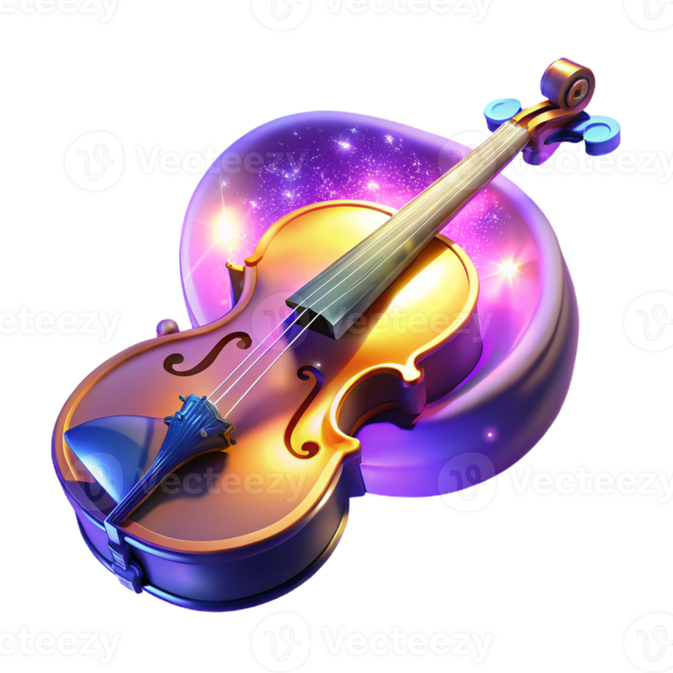 3D Illustration Golden Violin Purple Sparkle Background png