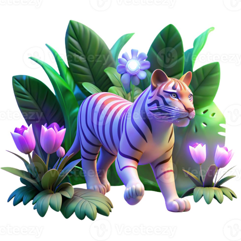 magnificent vintage 3D Render Tiger in Jungle high quality png