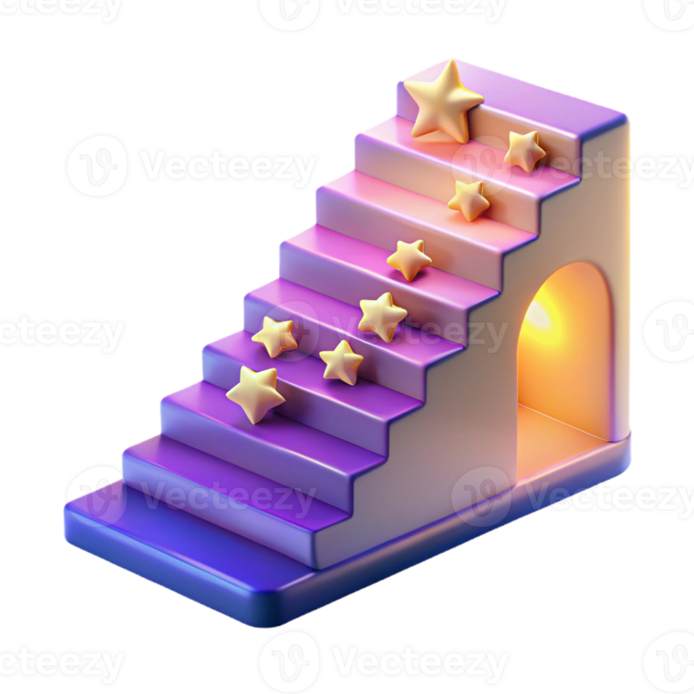 3D Render Staircase to Success Stars png