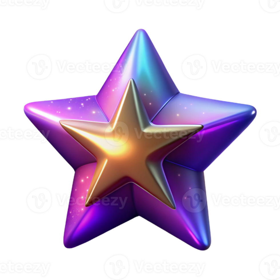 3D Render Golden Star Purple Galaxy Background png