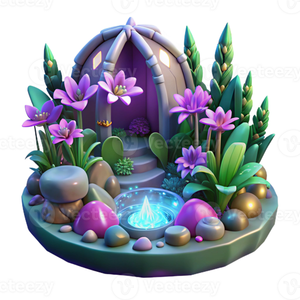 Enchanted Garden Shrine 3D Illustration png