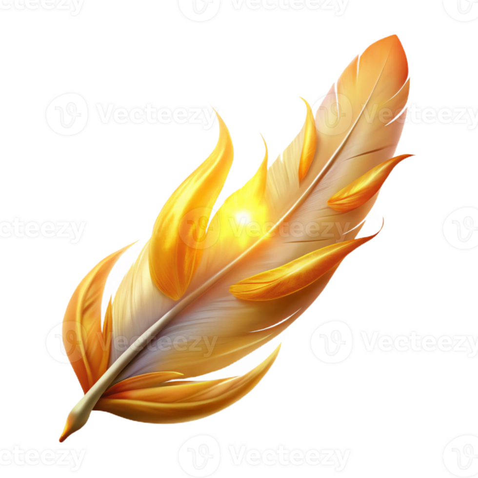 stunning traditional Golden Fire Feather Illustration 4K png