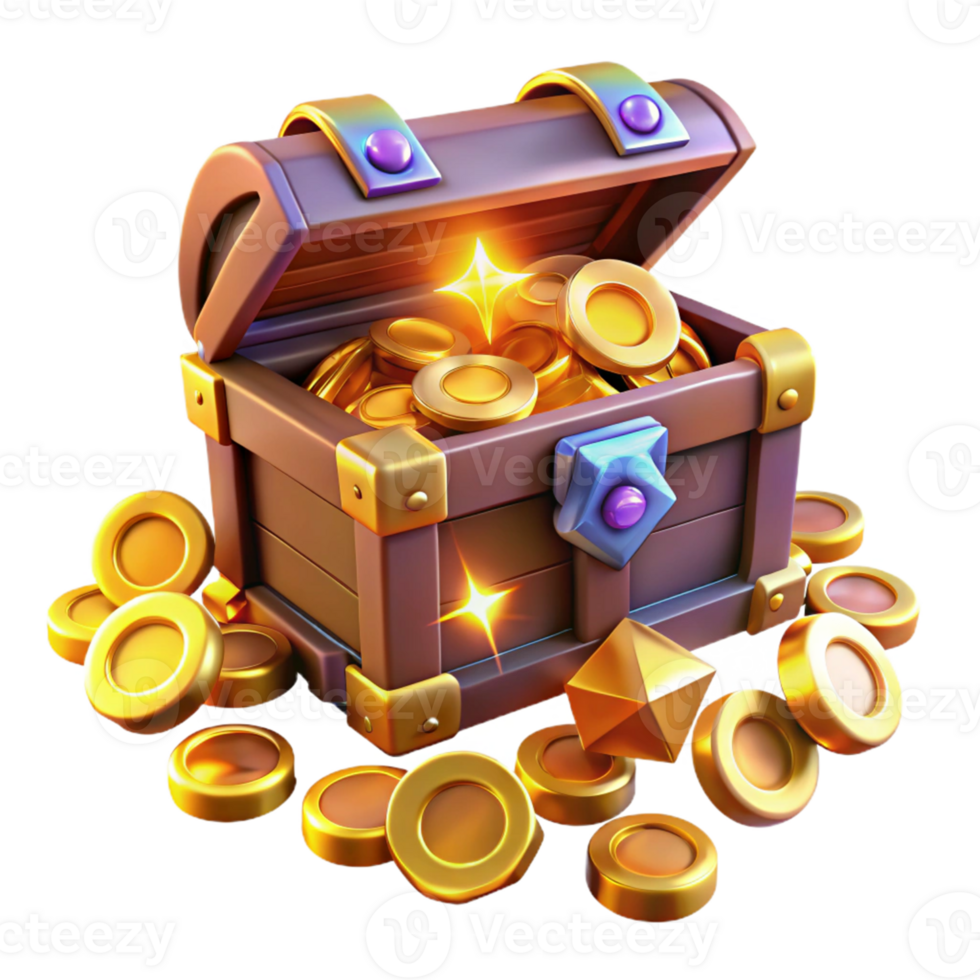 serene creative 3D Render Treasure Chest Gold Coins authentic png
