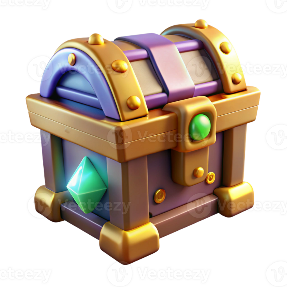 3D Render of a Treasure Chest with Gems png