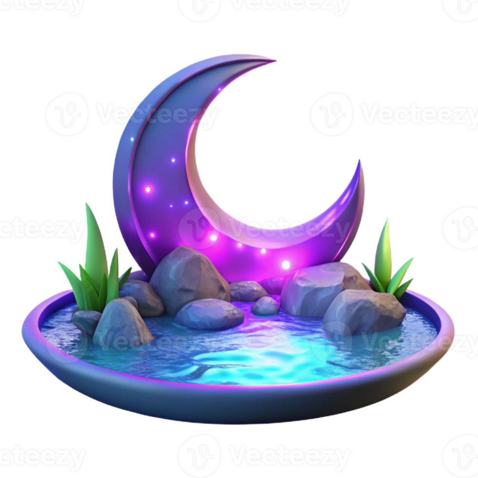 beautiful classic Glowing Crescent Moon 3D Render authentic png