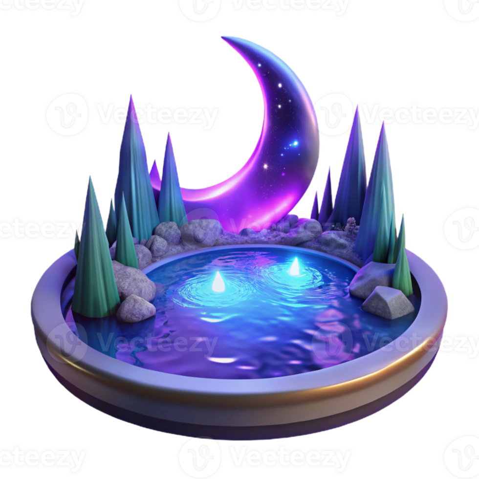 wonderful abstract Enchanted Moonlit Pond 3D Illustration detailed png