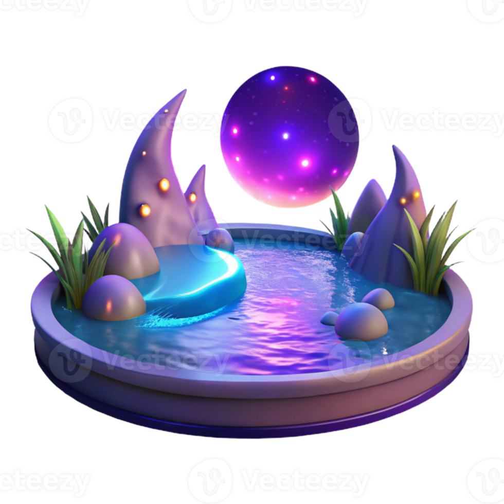 Enchanted 3D Pond Moonlit Landscape png