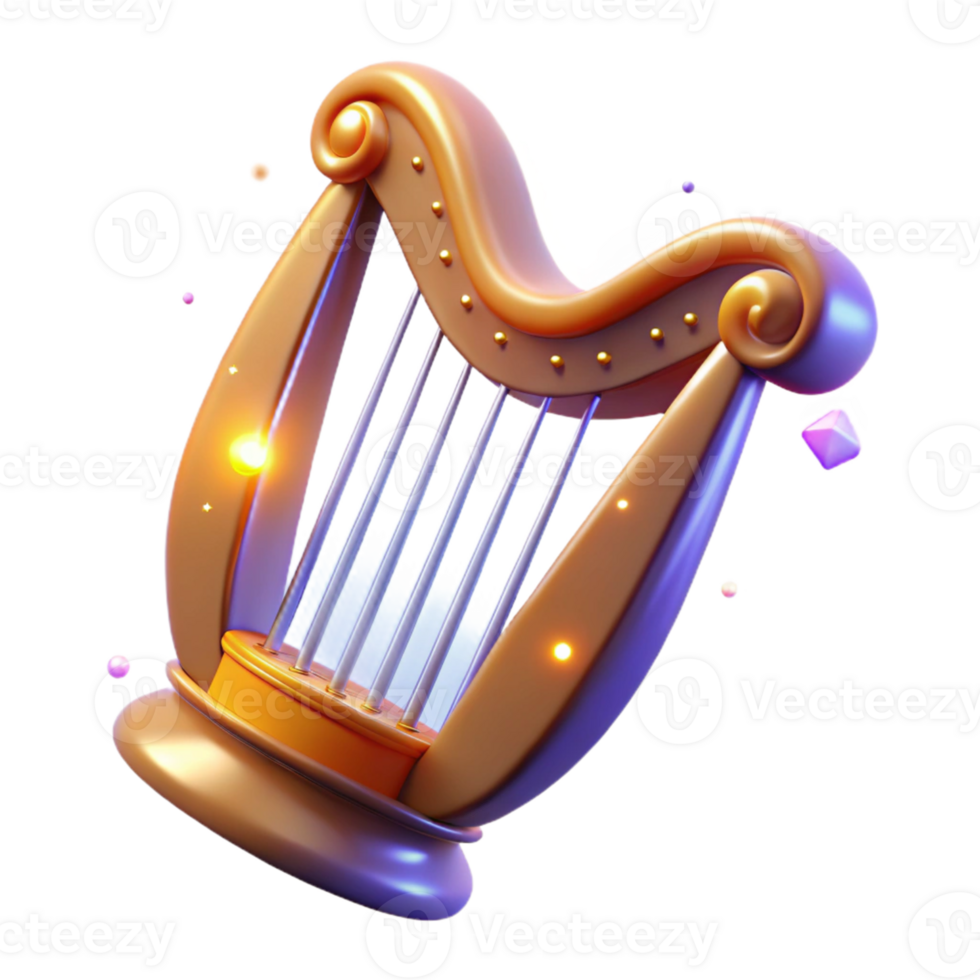 impressive contemporary 3D Render Golden Harp Illustration authentic png
