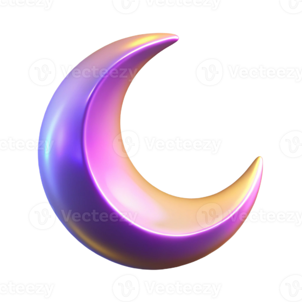 stunning classic Iridescent Crescent Moon 3D Render high resolution png