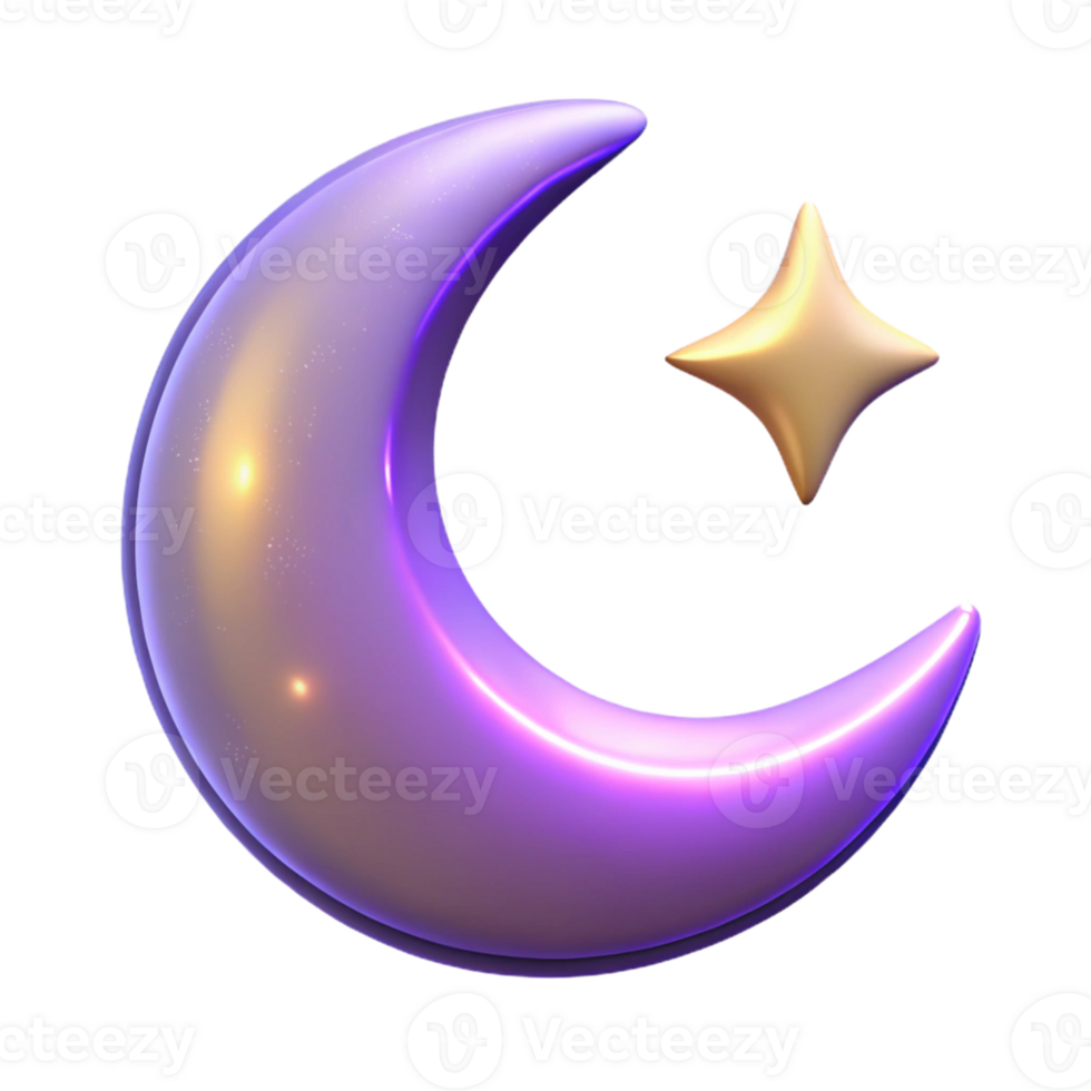 stunning traditional Crescent Moon and Star 3D Render detailed png