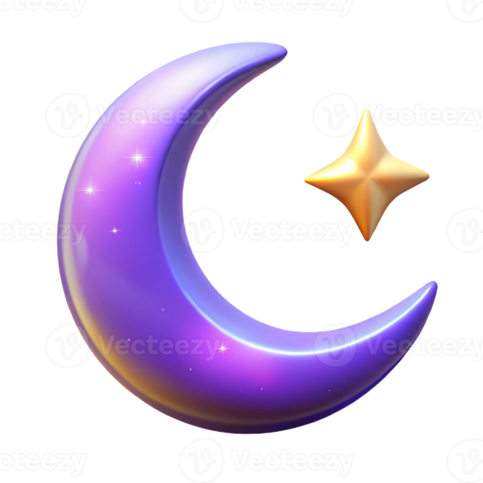 serene vintage Crescent Moon and Star 3D Render high resolution png