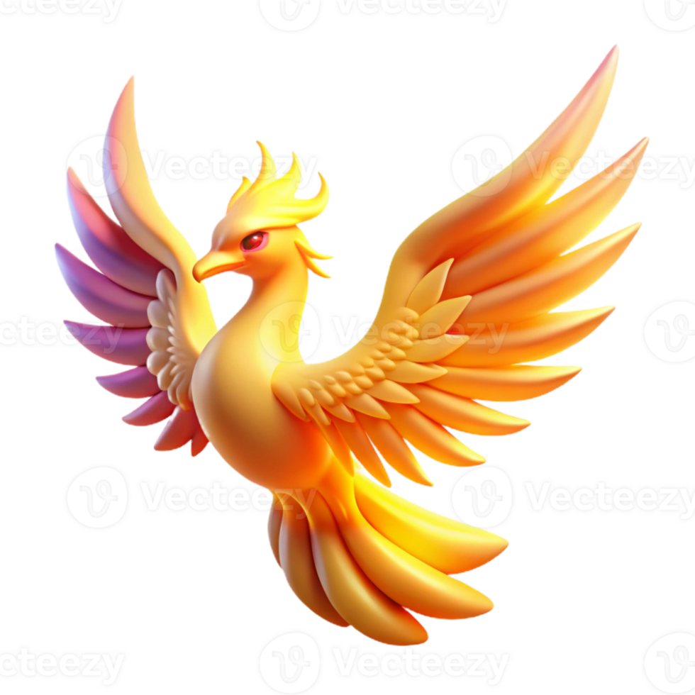 dramatic rustic Golden Phoenix 3D Illustration genuine png