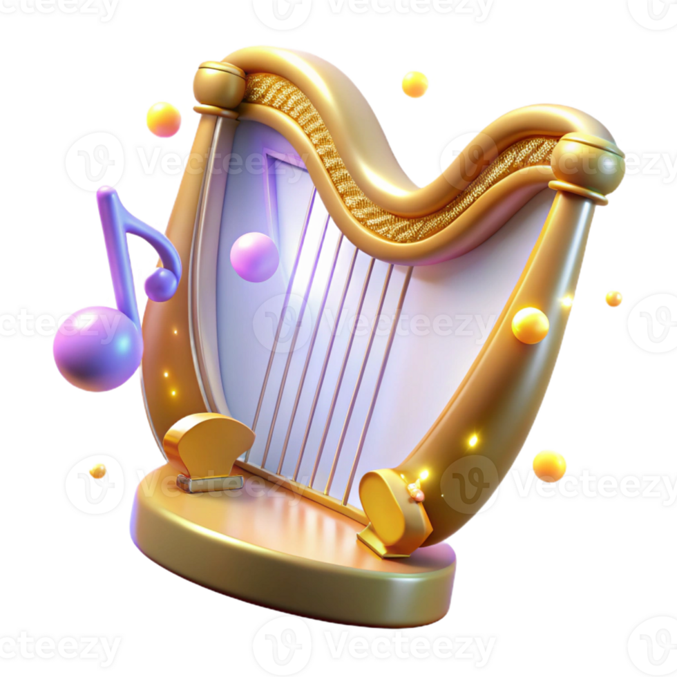 beautiful minimalist Golden Harp 3D Render authentic png