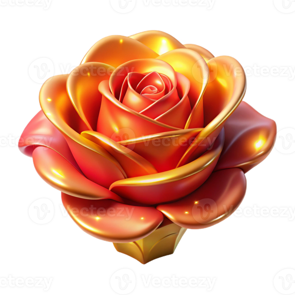 extraordinary contemporary Golden Rose 3D Render high quality png