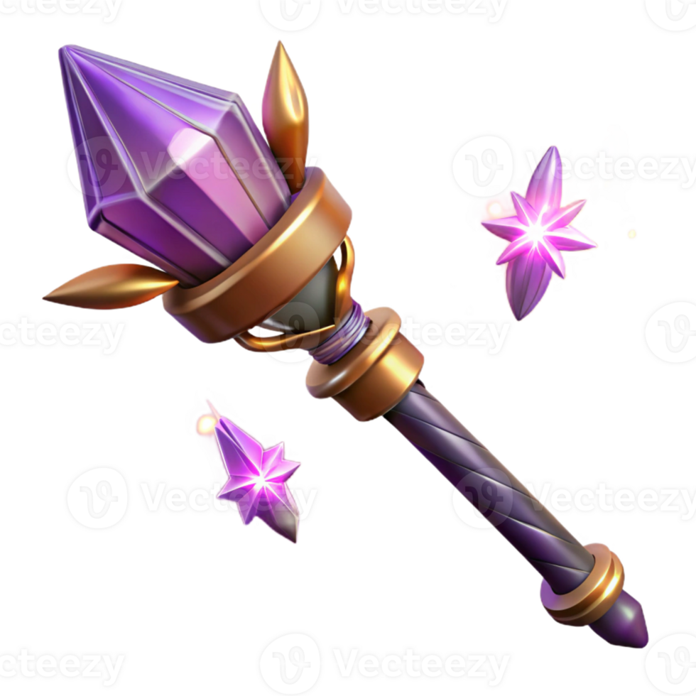 elegant abstract Purple Crystal Staff 3D Render high quality png