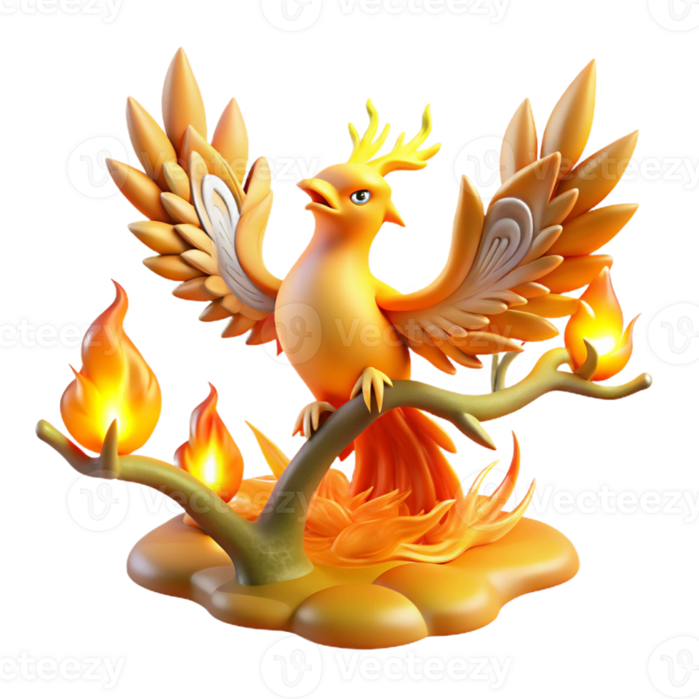 vibrant modern 3D Render of a Mythical Firebird high resolution png