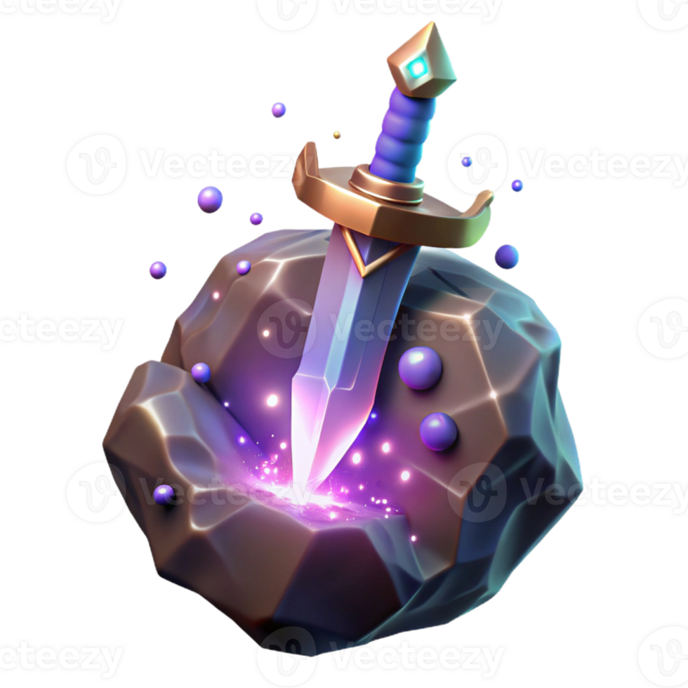 vibrant creative 3D Render Magical Sword in Stone authentic png