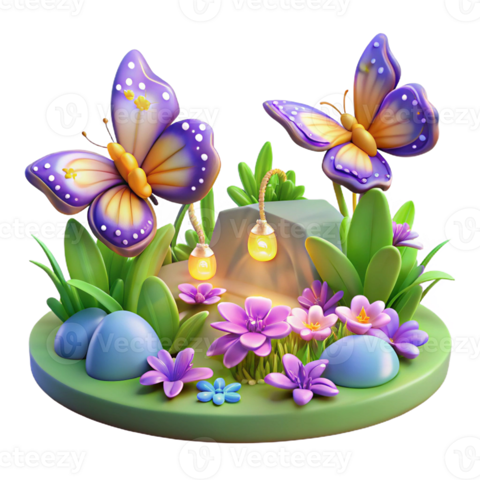 elegant contemporary 3D Render of Magical Butterfly Garden premium png