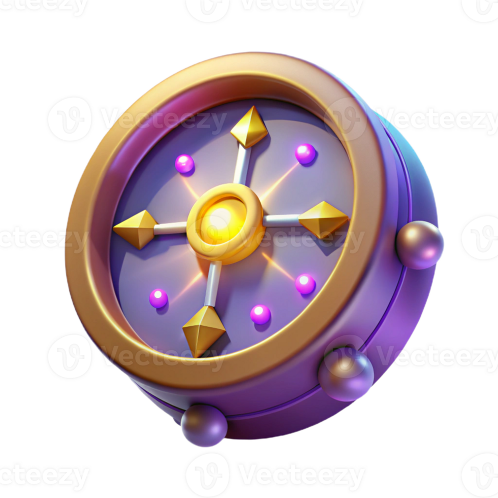 impressive rustic 3D Render Purple Gold Mystic Compass Illustration premium png