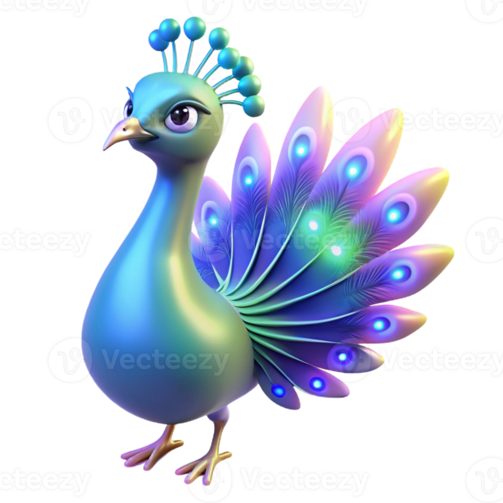 magnificent vintage Glowing Peacock 3D Illustration professional png