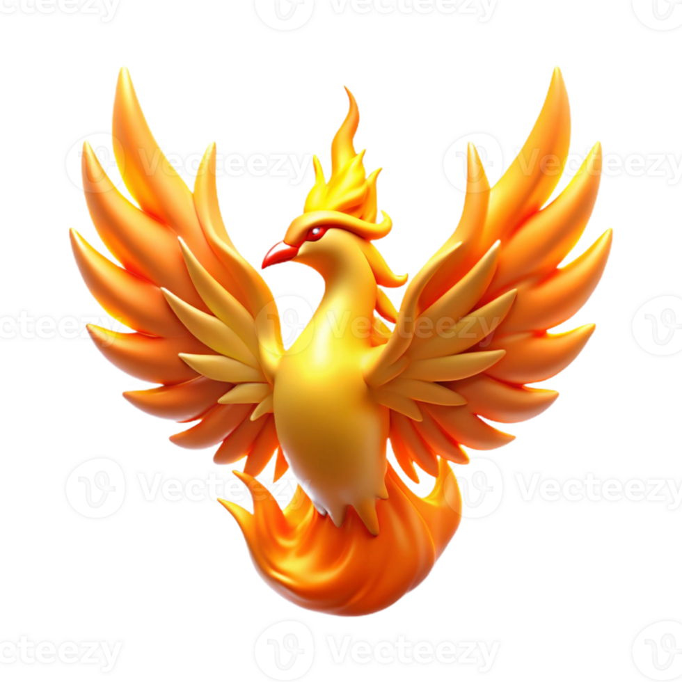 serene traditional 3D Render Fiery Phoenix Illustration premium png