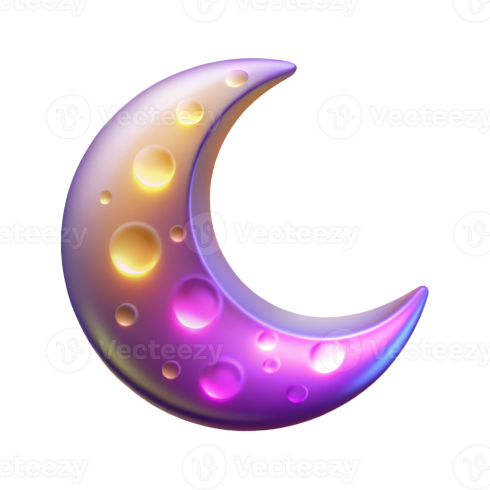 vibrant minimalist Glowing Crescent Moon 3D Render high quality png