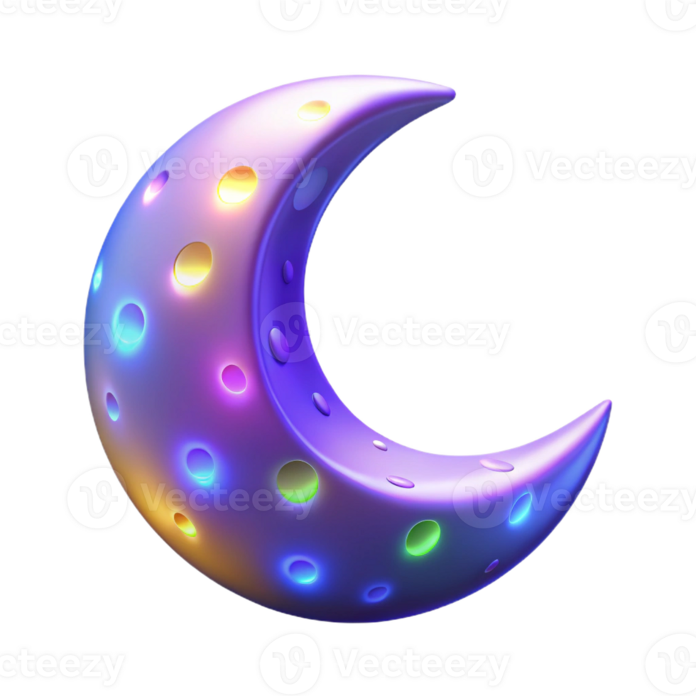 impressive traditional Glowing Crescent Moon 3D Render professional png