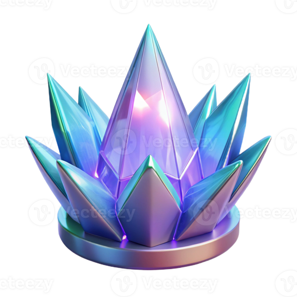 serene modern Iridescent Crystal Lotus 3D Render professional png