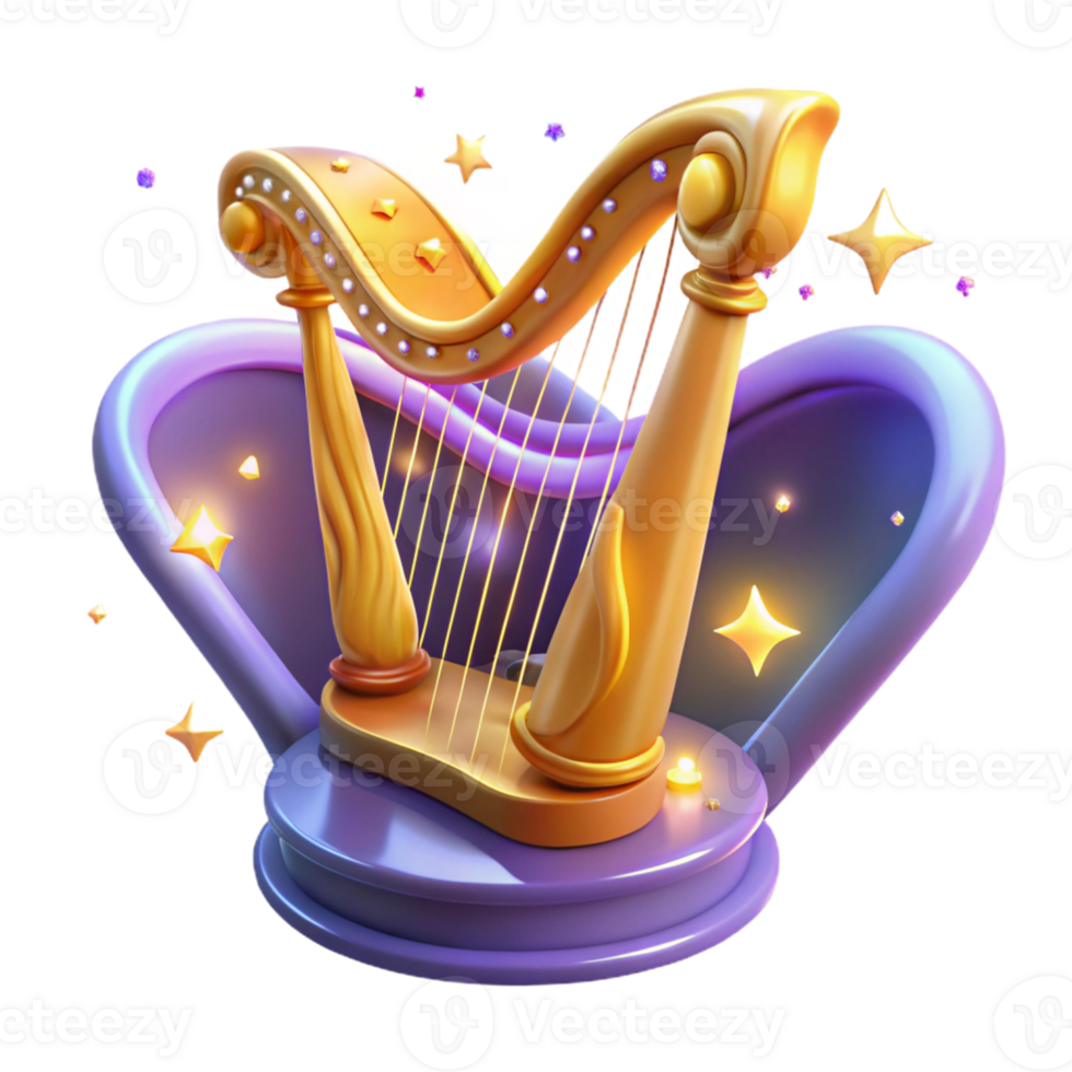 magnificent creative Golden Harp 3D Render high quality png
