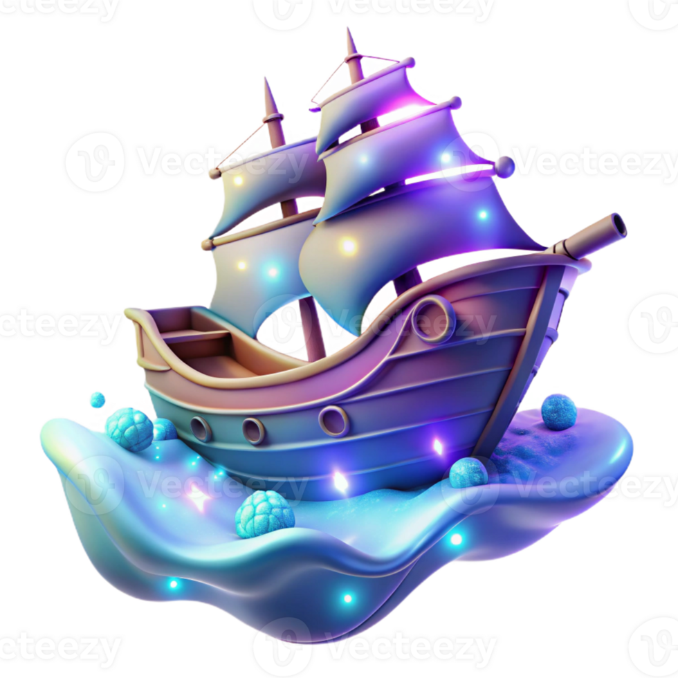 magnificent artistic Glowing Ship 3D Render professional png