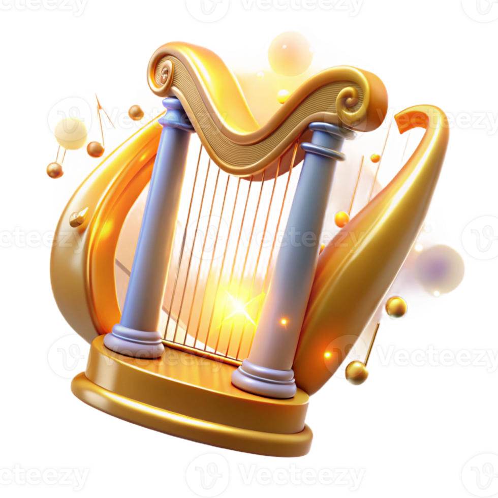 impressive contemporary Golden Harp 3D Render exclusive png