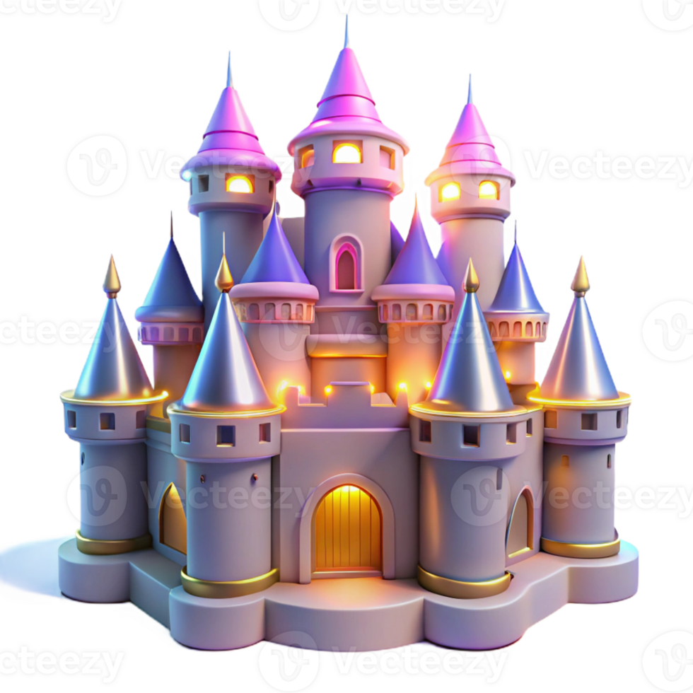 vibrant minimalist Enchanted 3D Castle Illustration 4K png