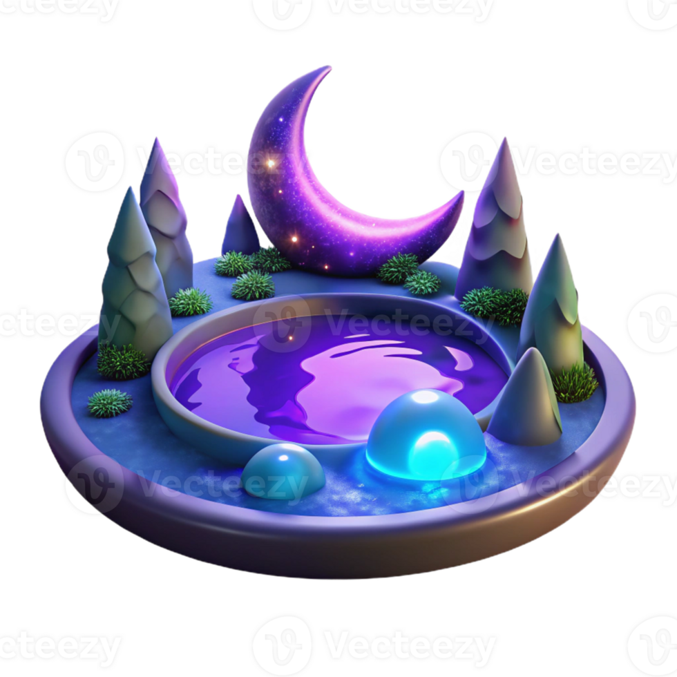wonderful minimalist Enchanted Moonlit Pond 3D Render 4K png