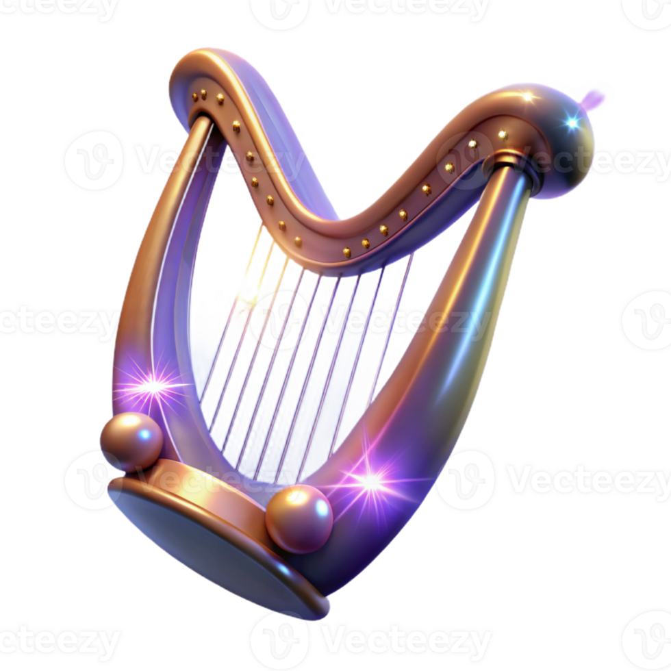 beautiful traditional 3D Render of a Sparkling Harp 4K png