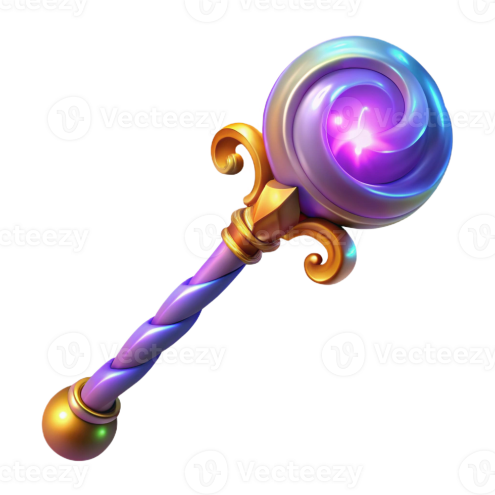 vibrant contemporary 3D Render Magical Staff Illustration high resolution png