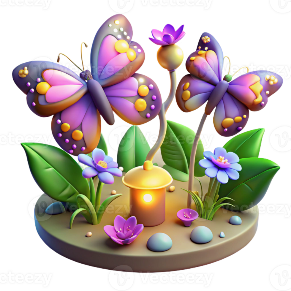 serene contemporary Enchanted 3D Butterfly Garden Illustration 4K png