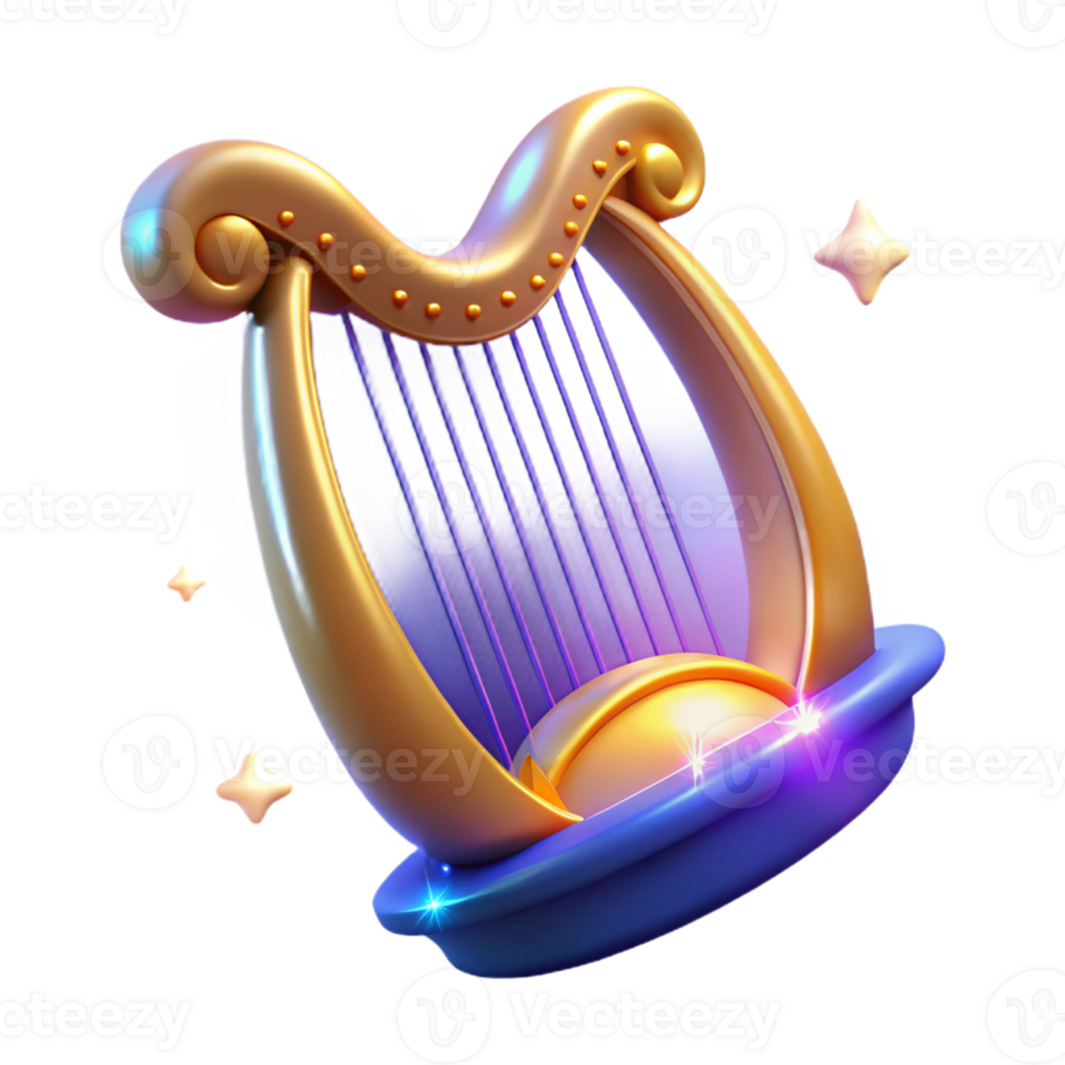 elegant abstract Golden Harp 3D Render genuine png