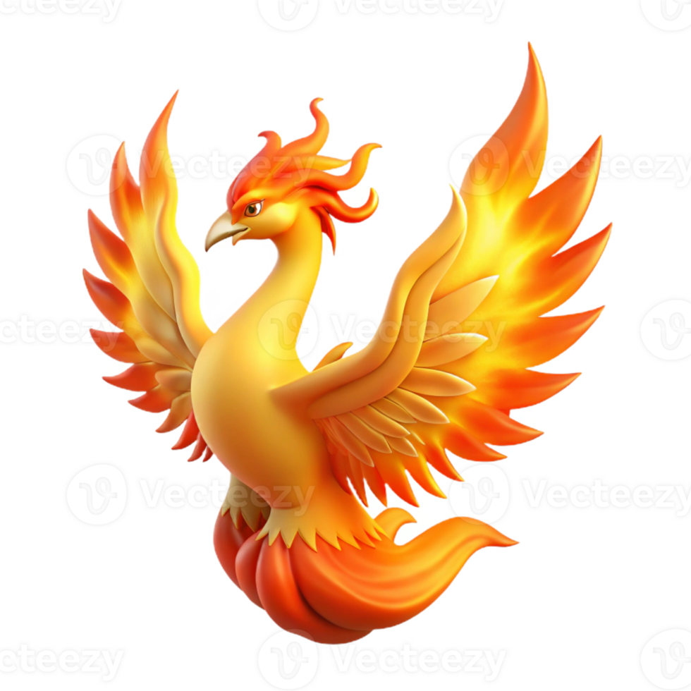 serene rustic Fiery Phoenix 3D Illustration authentic png