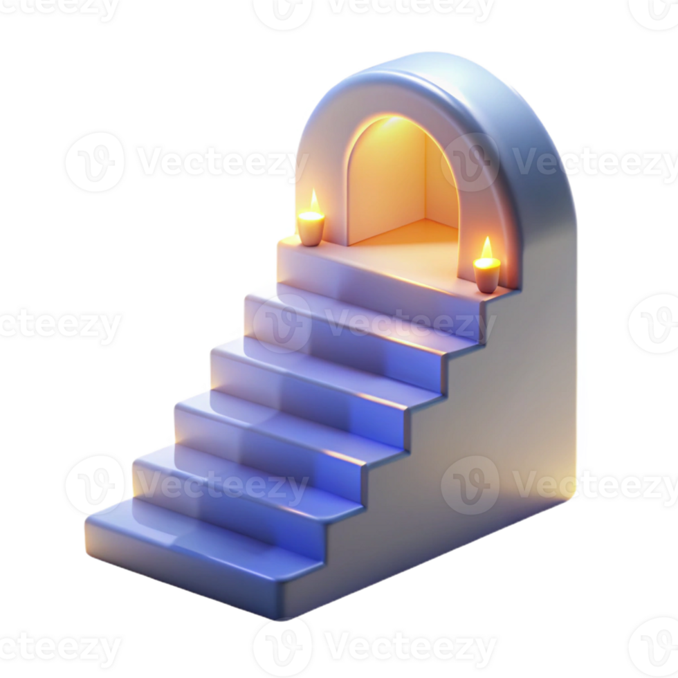 wonderful rustic 3D Render of Lit Steps Leading to Arch original png