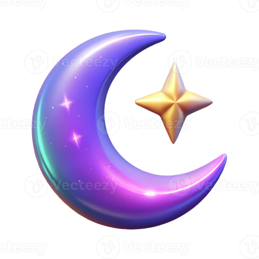 stunning minimalist Crescent Moon and Star 3D Render high resolution png