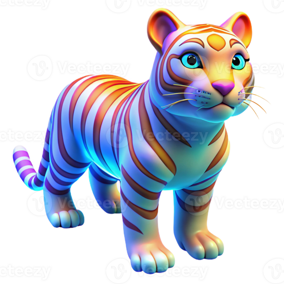magnificent creative Neon Tiger Cub 3D Render genuine png
