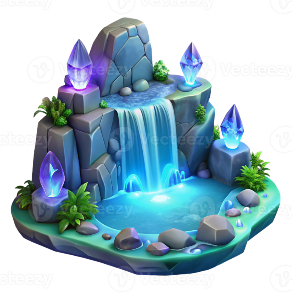 stunning traditional Enchanted Waterfall 3D Illustration high quality png