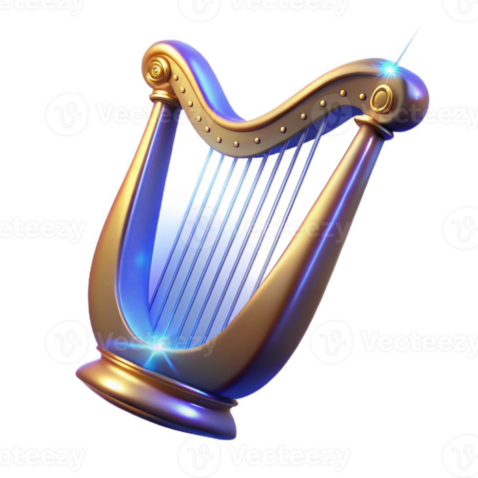 magnificent abstract Golden Harp 3D Render authentic png