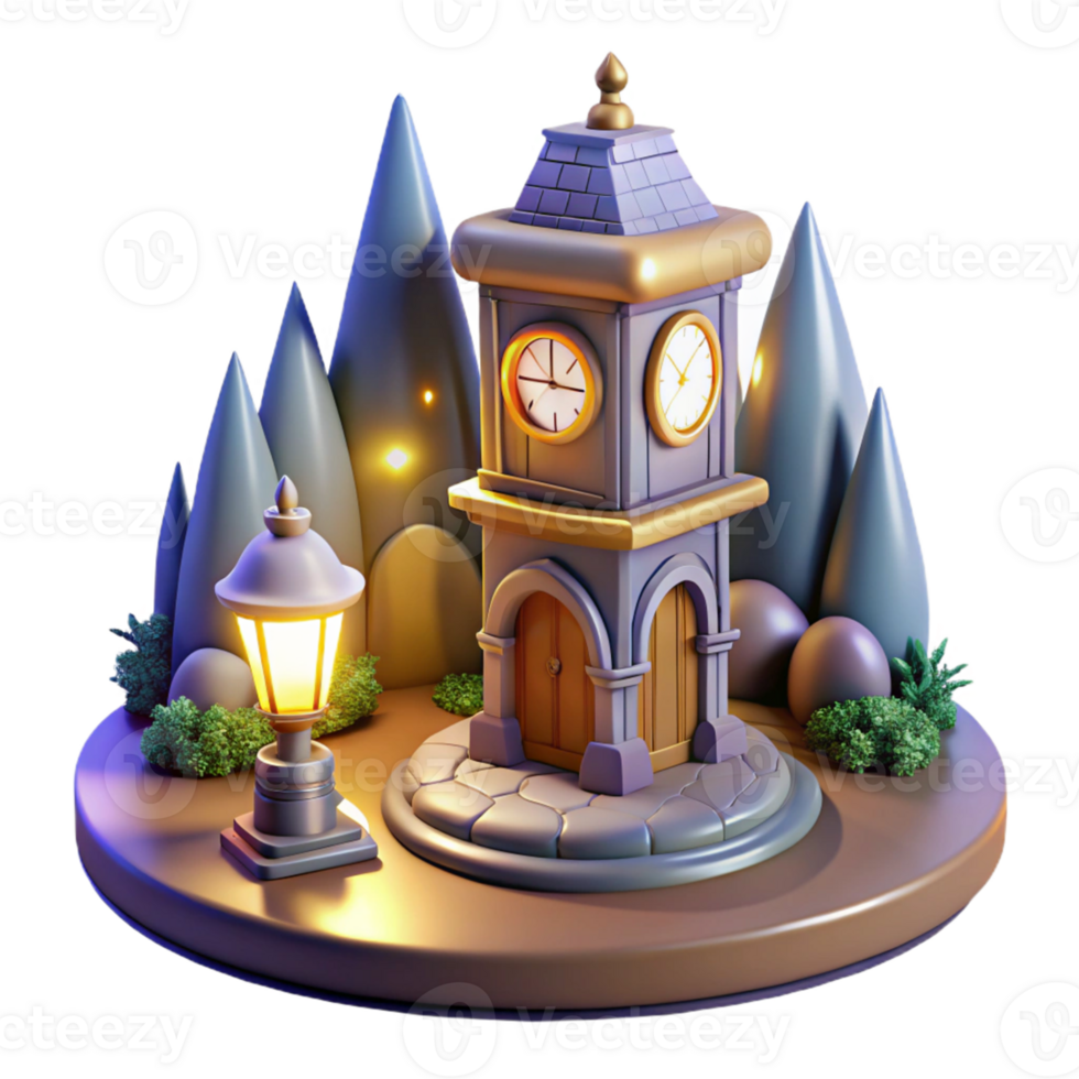 dramatic classic 3D Render Clock Tower Illustration authentic png