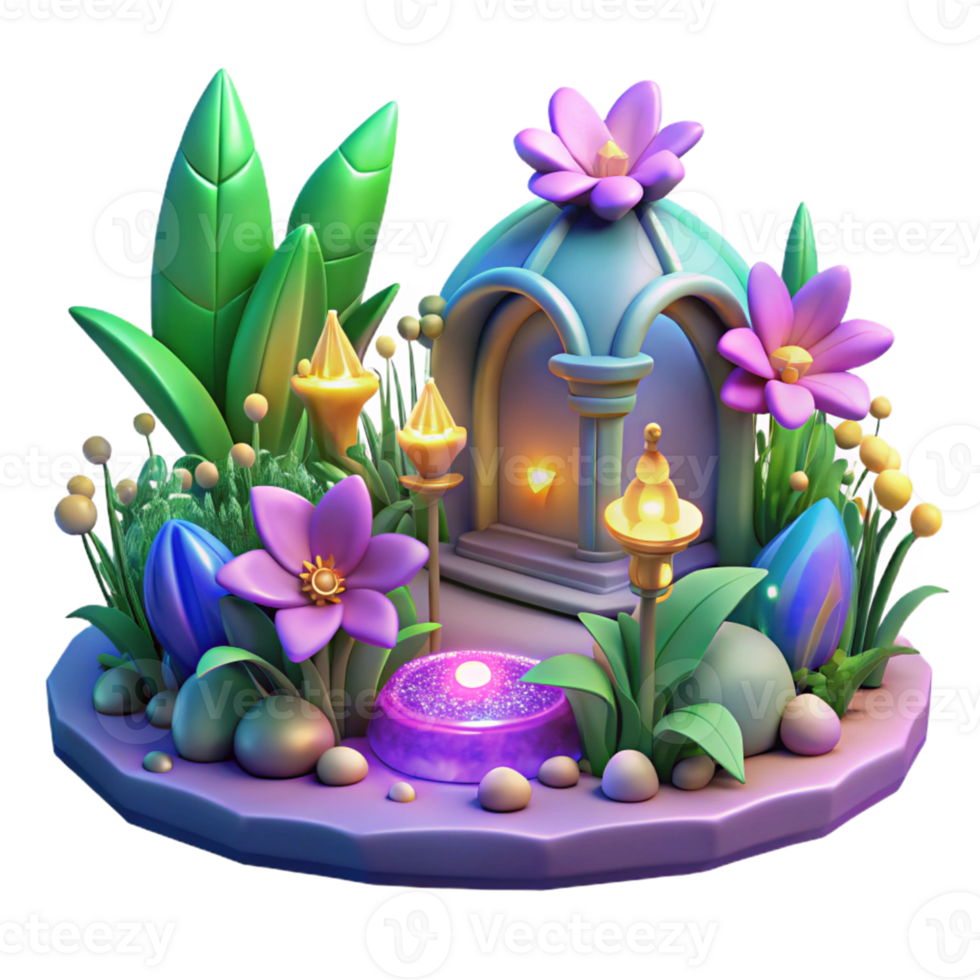 elegant modern Enchanted Garden 3D Illustration genuine png