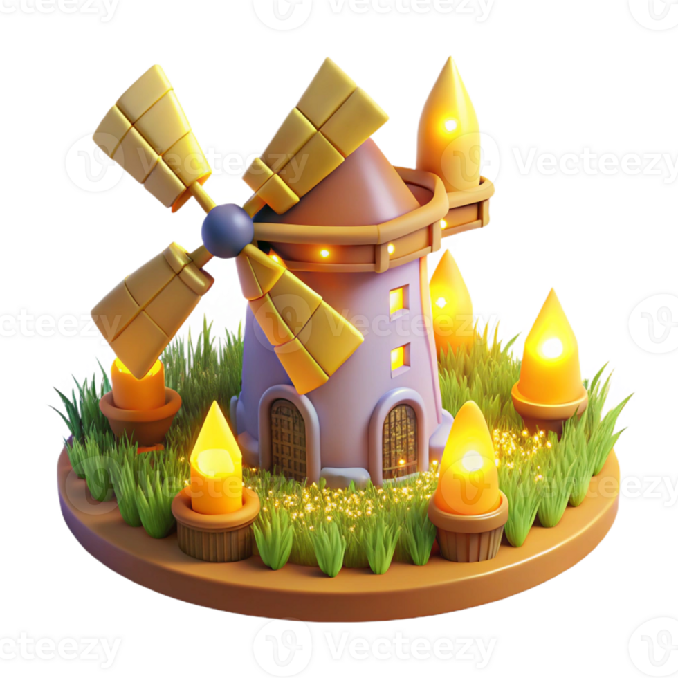 extraordinary contemporary Enchanted Windmill 3D Render premium png
