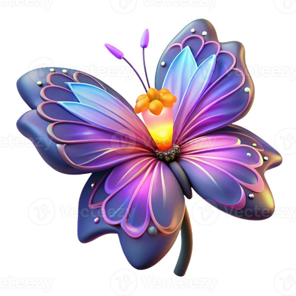 elegant abstract Glowing Butterfly 3D Render authentic png