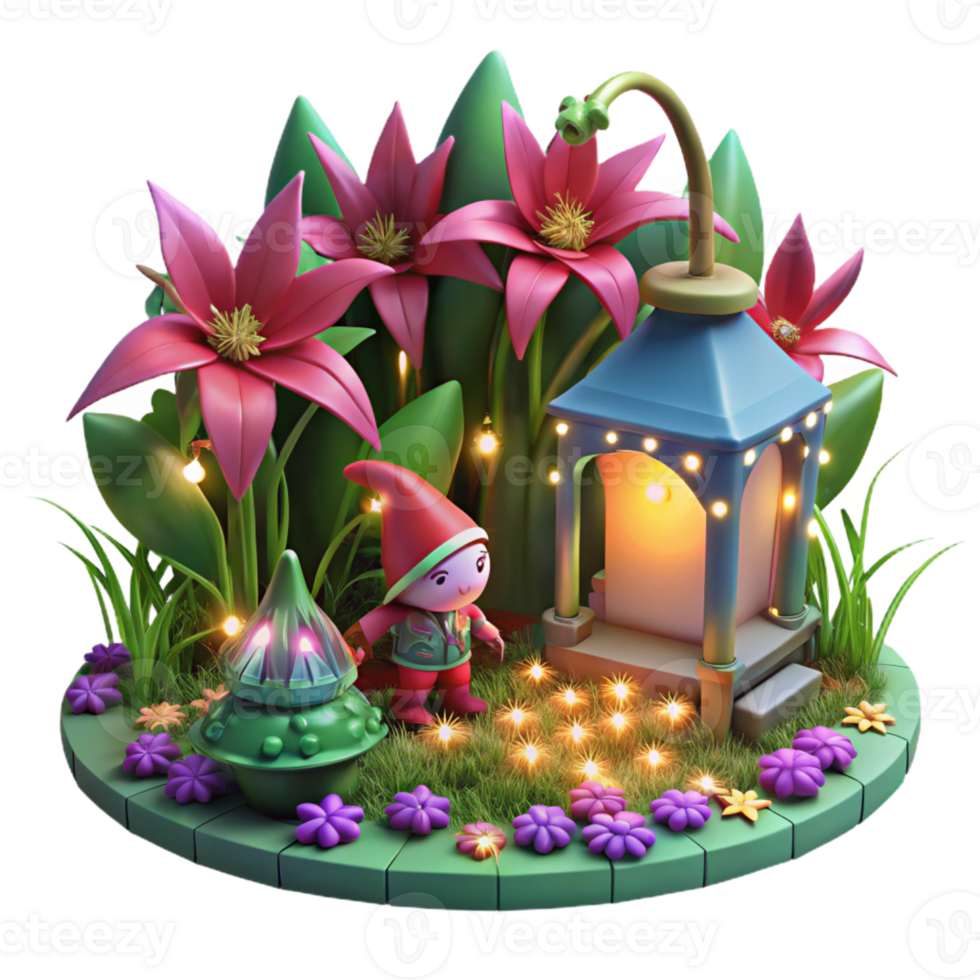 beautiful rustic Enchanted Garden 3D Illustration authentic png