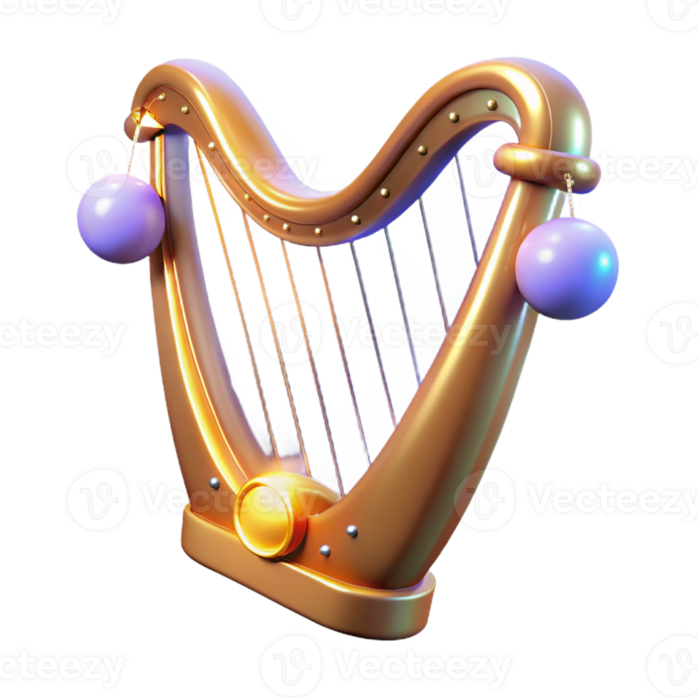 wonderful artistic Golden Harp 3D Render premium png